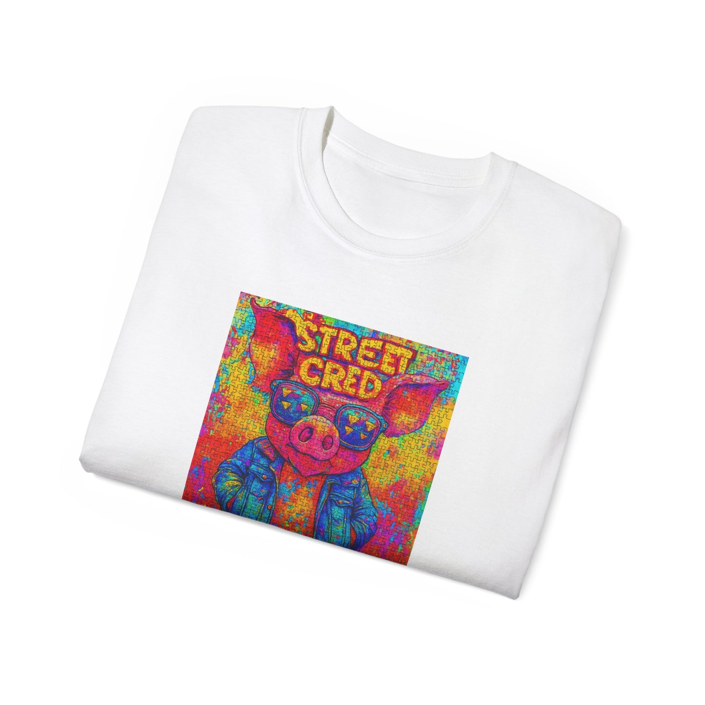 Vibrant Street Cred Tee | Funky Art T-Shirt, Unisex Casual Wear, Gift for Artists, Fun Fashion, Streetwear Style
