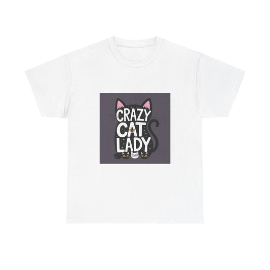 Crazy Cat Lady Unisex Heavy Cotton Tee | Cat Lover Gift, Quirky T-Shirt, Feline Fanatic Apparel, Funny Cat Humor, Gift for Cat Mom