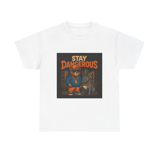 Stay Dangerous Unisex Heavy Cotton Tee, Graphic Tee, Streetwear, Casual Outfit, Gift for Him, Trendy Apparel