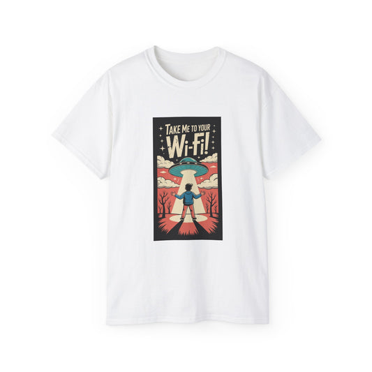 Alien Wi-Fi Vintage Graphic Tee, Fun T-Shirt for Science Fiction Lovers, Gift for Birthdays, Casual Wear, Geeky Shirt, Unique Humor