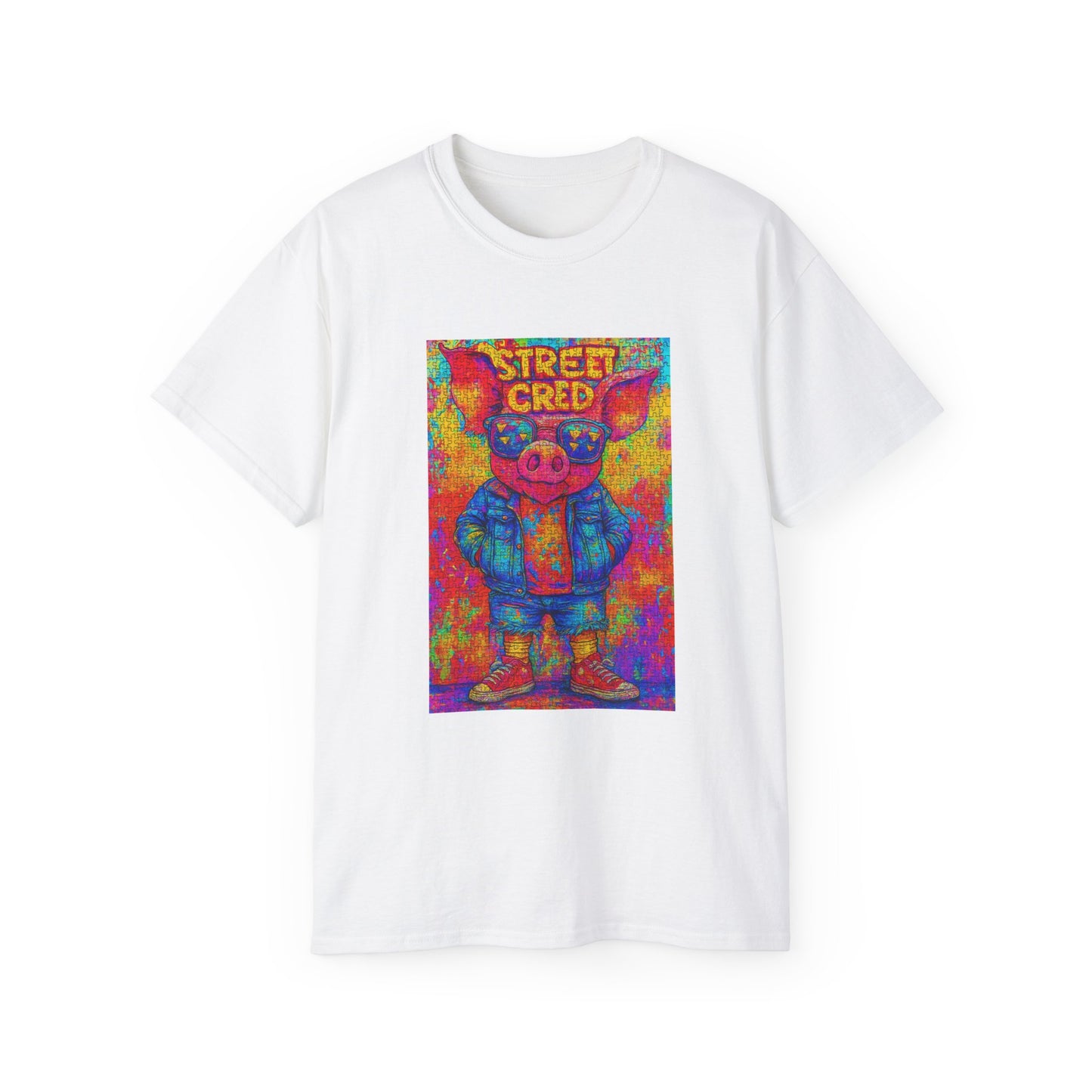 Vibrant Street Cred Tee | Funky Art T-Shirt, Unisex Casual Wear, Gift for Artists, Fun Fashion, Streetwear Style