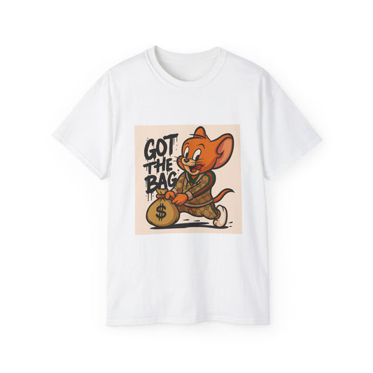 Got The Bag Unisex Cotton Tee - Fun Graphic T-Shirt, Gift for Cartoon Lovers, Casual Wear, Unique Vintage Style, Perfect for All Occasions