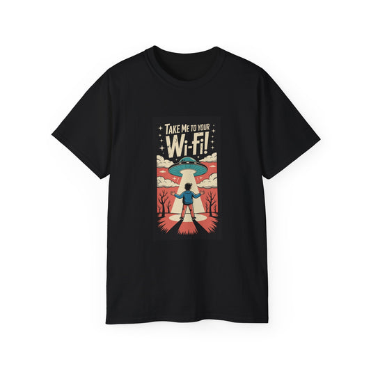 Alien Wi-Fi Vintage Graphic Tee, Fun T-Shirt for Science Fiction Lovers, Gift for Birthdays, Casual Wear, Geeky Shirt, Unique Humor