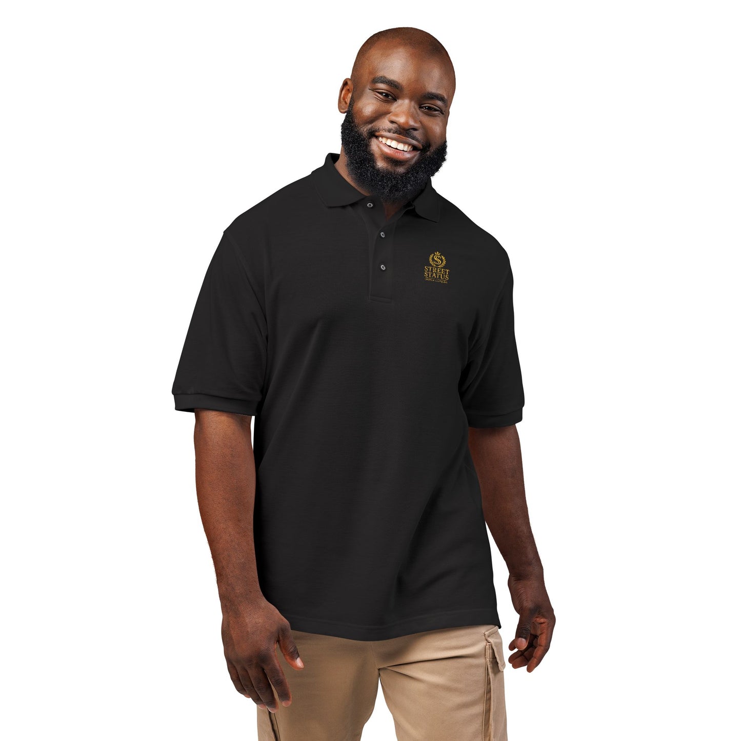 Embroidered Lion Crest Polo Shirt — Classic Black Work & Casual Polo