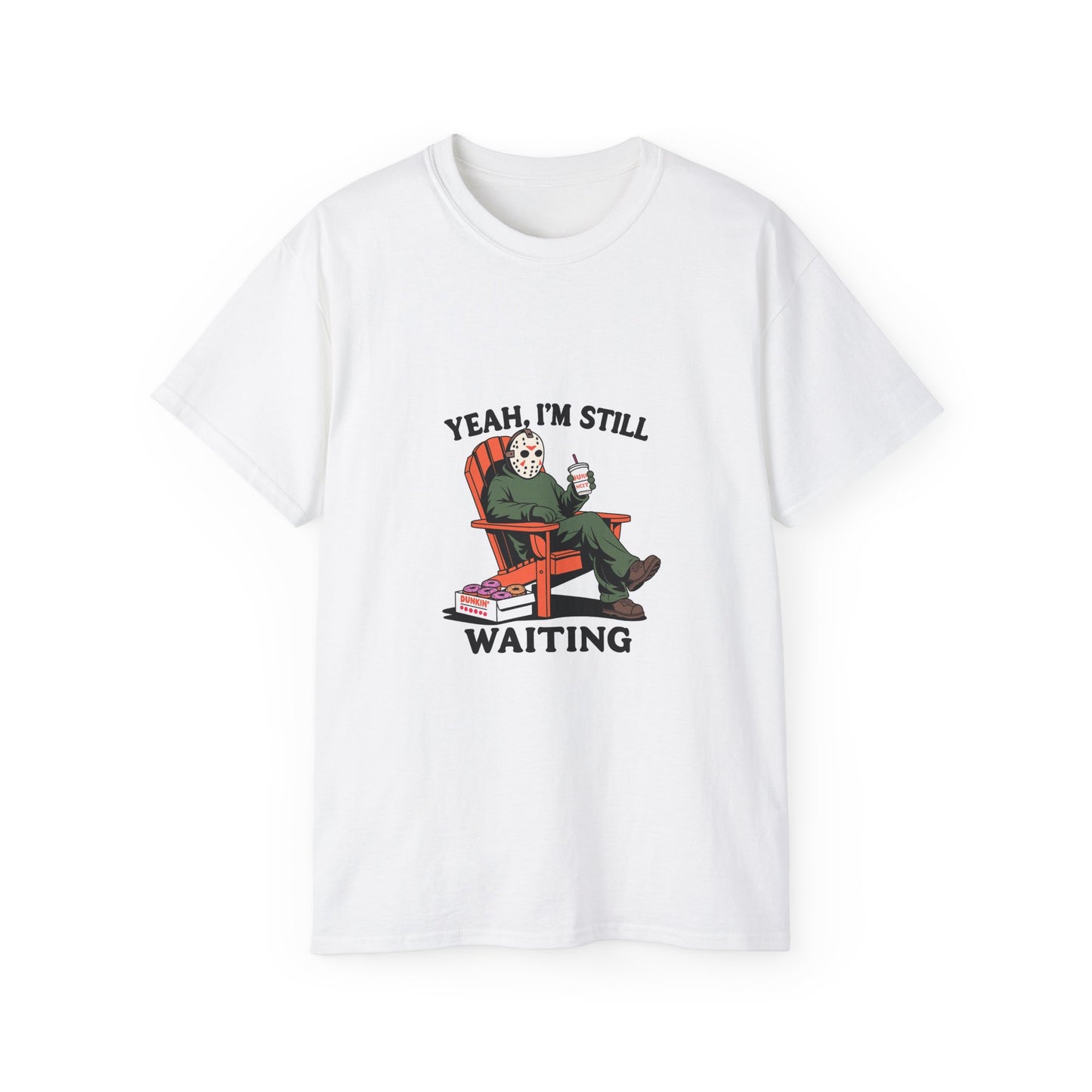 Chill Waiting Tee, Funny Graphic T-Shirt, Gift for Horror Fans, Casual Wear, Movie Night Top, Retro Style Tee