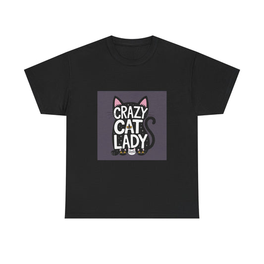 Crazy Cat Lady Unisex Heavy Cotton Tee | Cat Lover Gift, Quirky T-Shirt, Feline Fanatic Apparel, Funny Cat Humor, Gift for Cat Mom